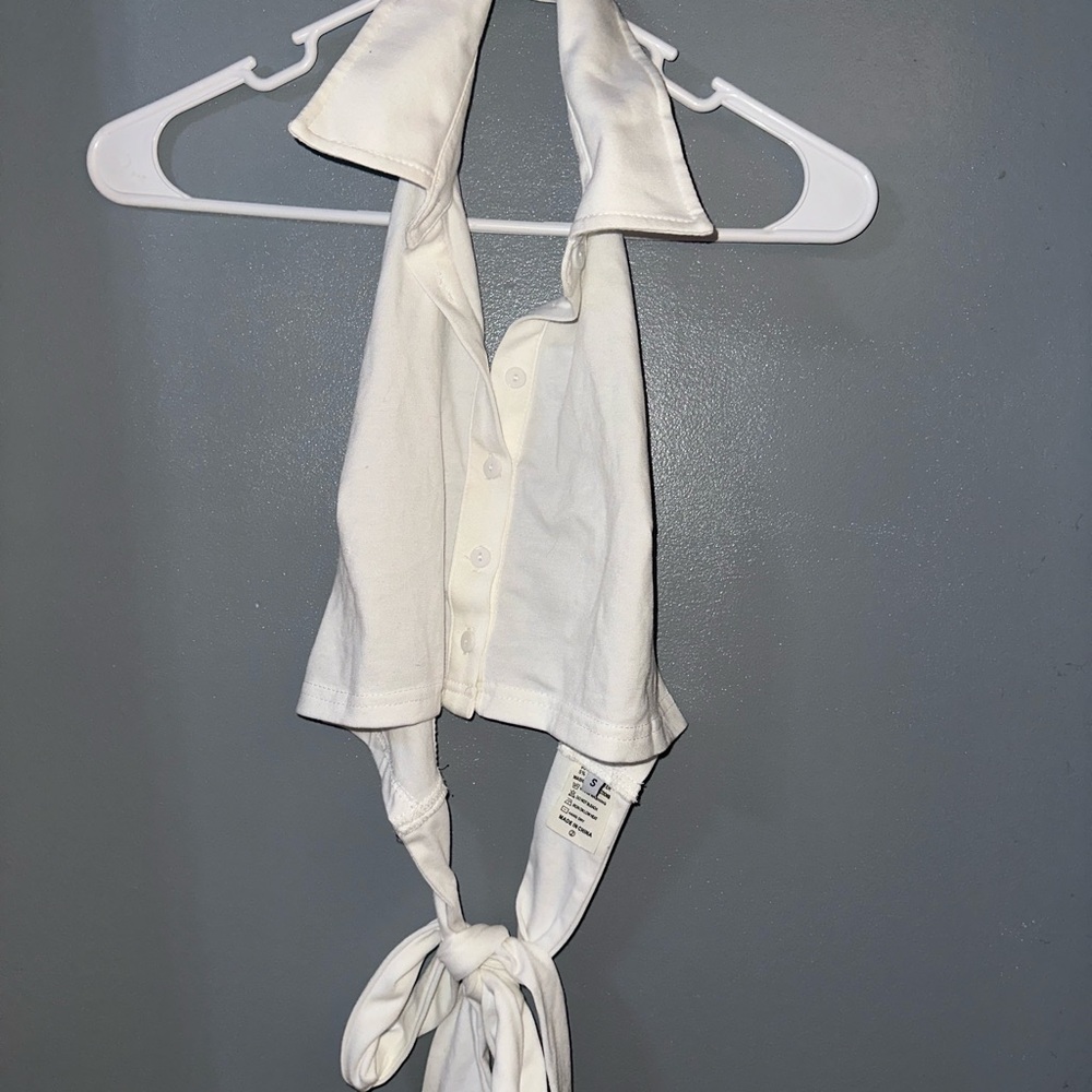 White Halter Tie-Front Top